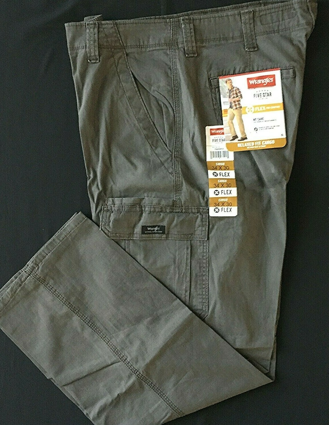 Men’s Wrangler Cargo Pants w/ Stretch Relaxed Fit Olive Drab Green CHOOSE SIZE