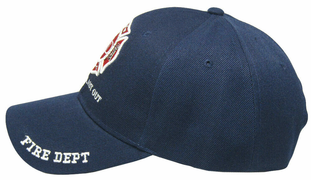 Fire Department First In Last Out Navy Blue Shadow Embroidered Cap Hat