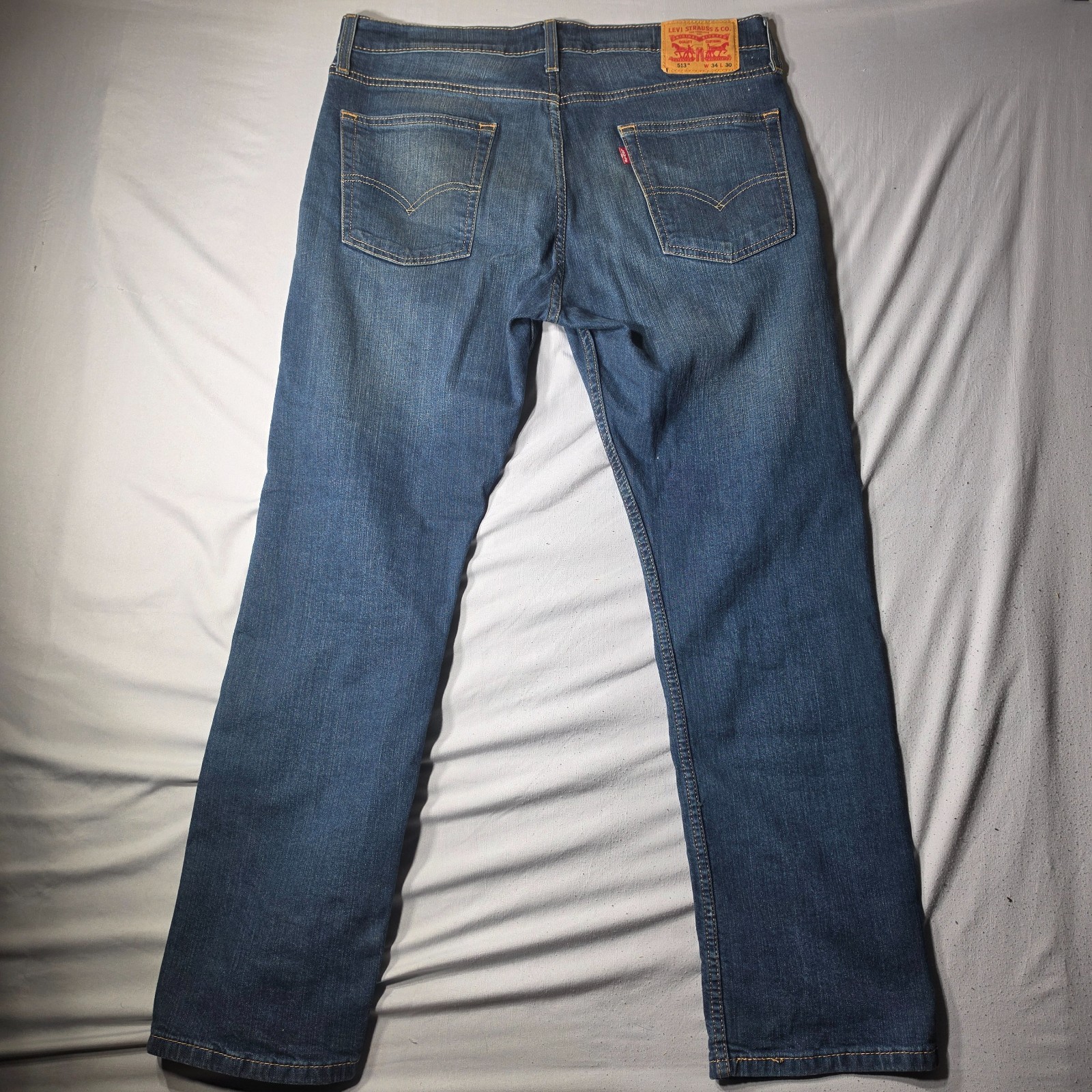 Levi’s 513 Mens 34×30 Slim Straight Jeans Medium Wash Blue Stretch Denim Jean