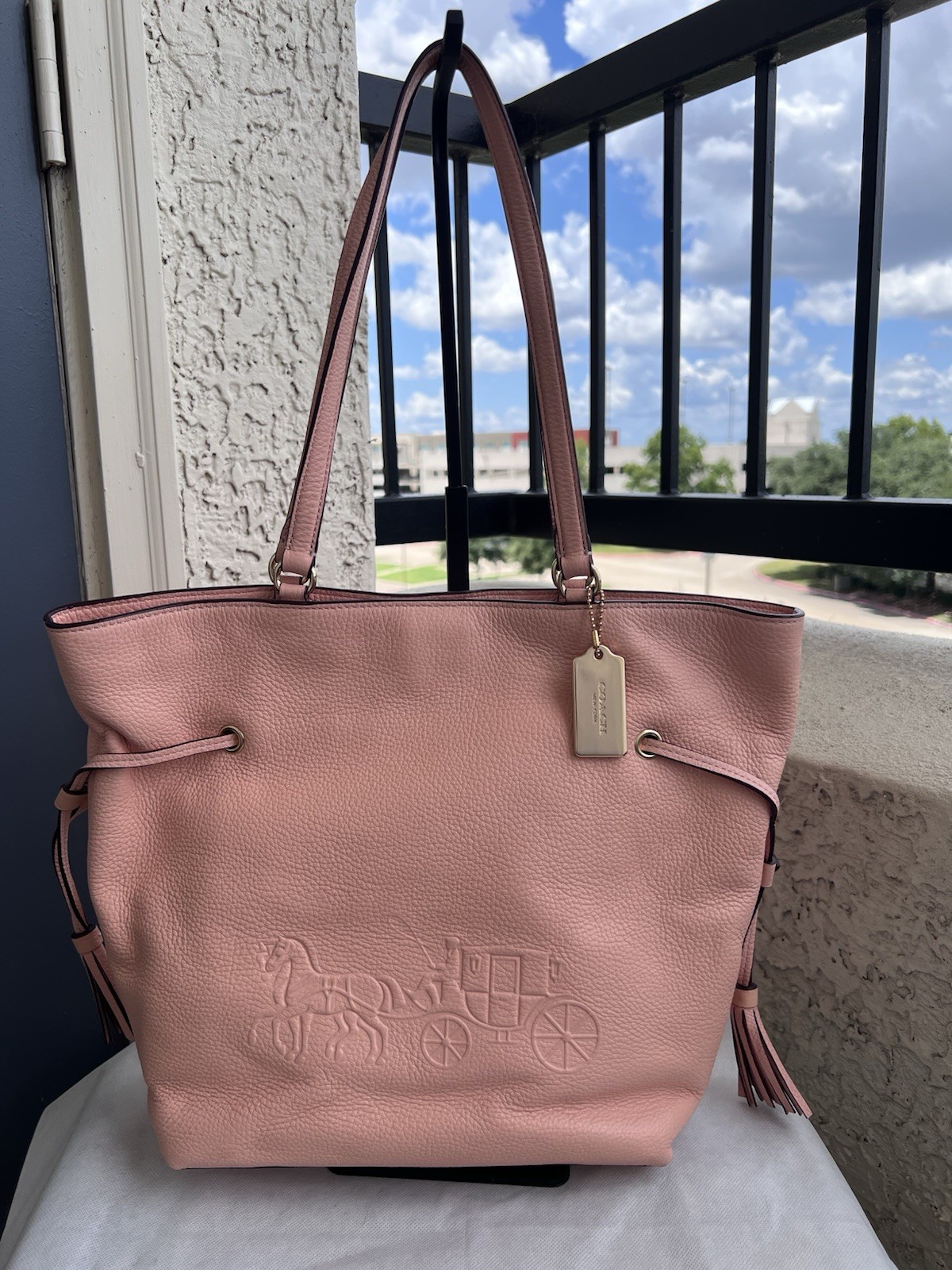 Coach Andy Tote In Blush Pink Pebbled Leather
