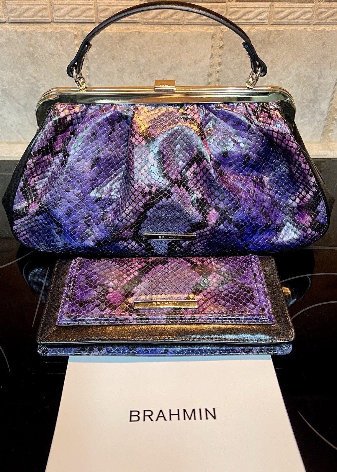 NWT Brahmin Emmett Purple Potion Winterlight Frame Satchel & Matching Ady Wallet