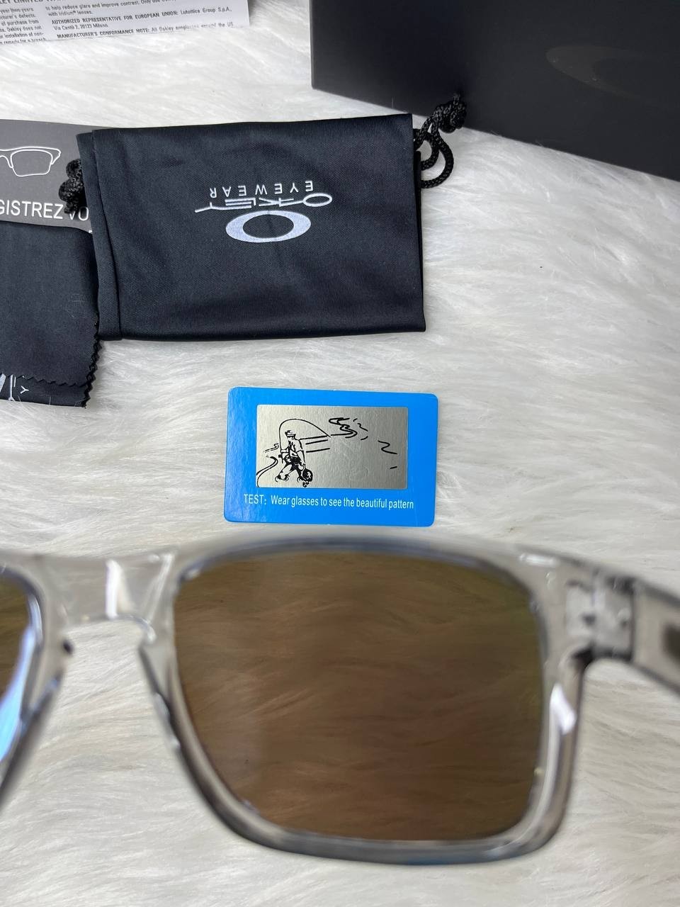 Oakley Holbrook Sunglasses Grey Smoke Clear Frame Blue Mirror Polarized Lens New