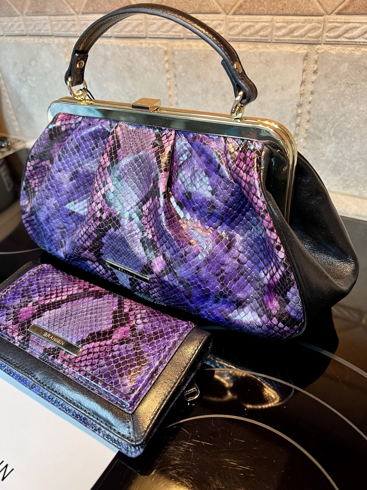 NWT Brahmin Emmett Purple Potion Winterlight Frame Satchel & Matching Ady Wallet