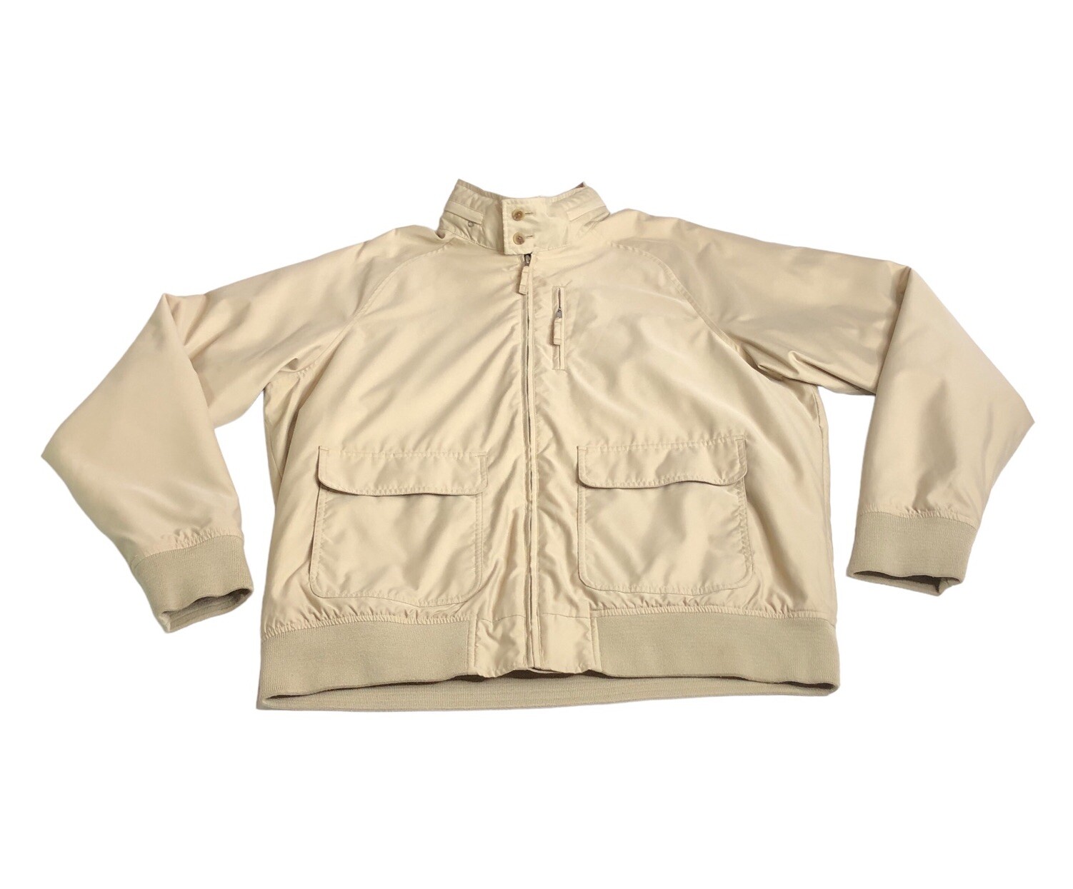 Lands End Bomber Jacket Mens LT Large Tall Tan Khaki Hideaway Hood Utility Chore