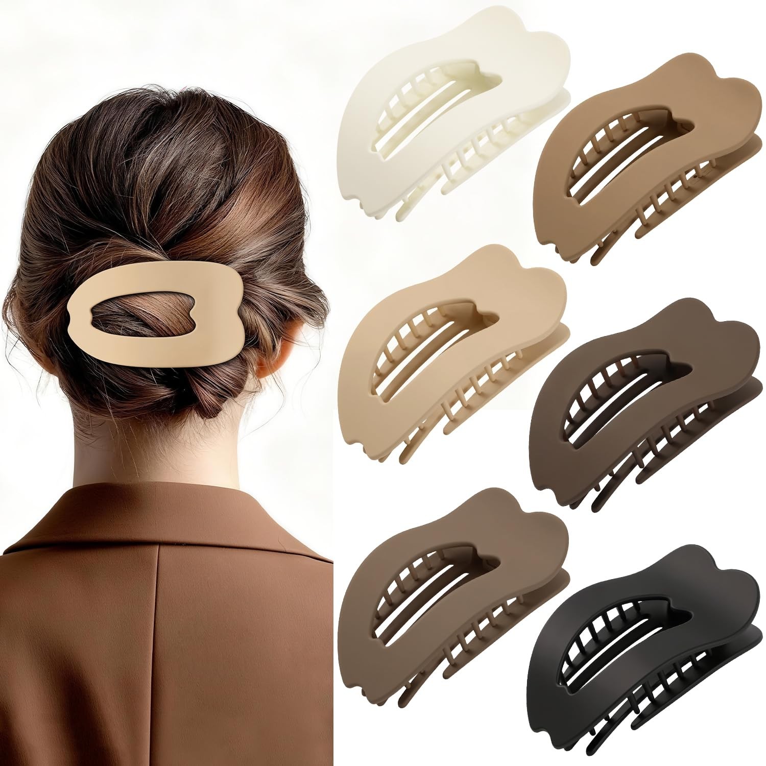 6 PCS Flat Hair Clips for Women, French Large 1 Count (Pack of 6), Brown