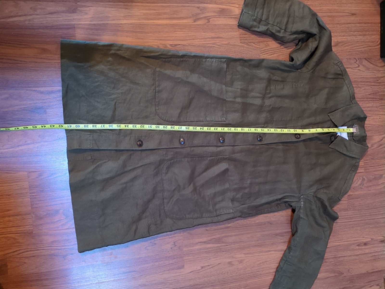 Madewell 100% Linen Medium Olive Green Long Jacket Duster Coat Lagenlook Trench