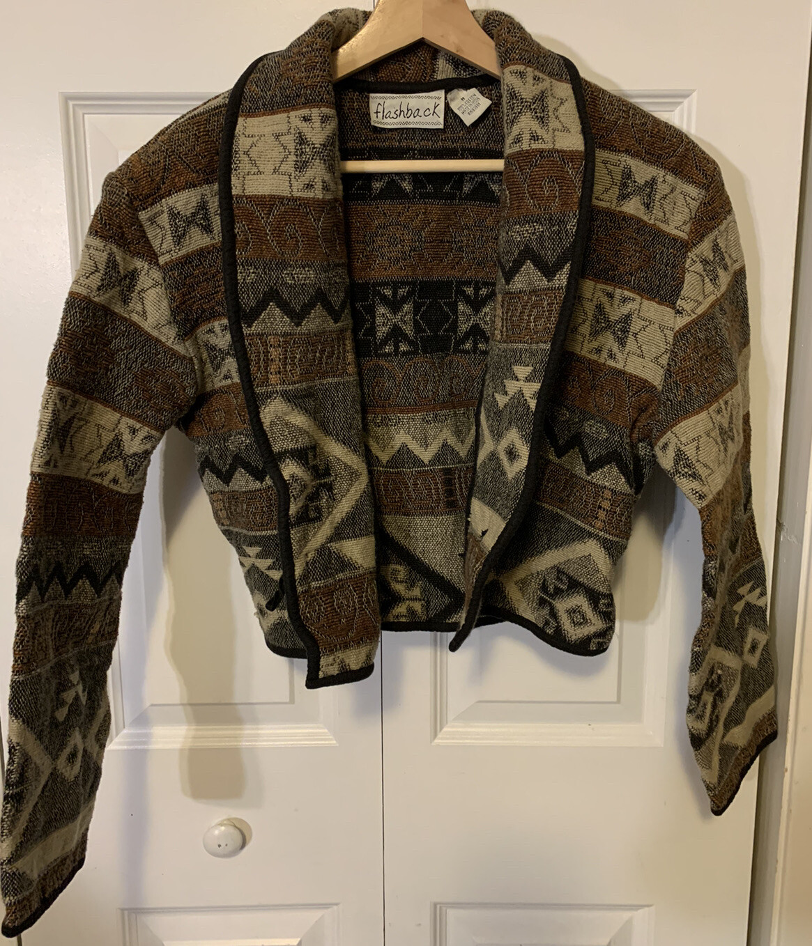 Vintage Flashback Womens Sz M Aztec Print Jacquard Cropped Shacket Coat