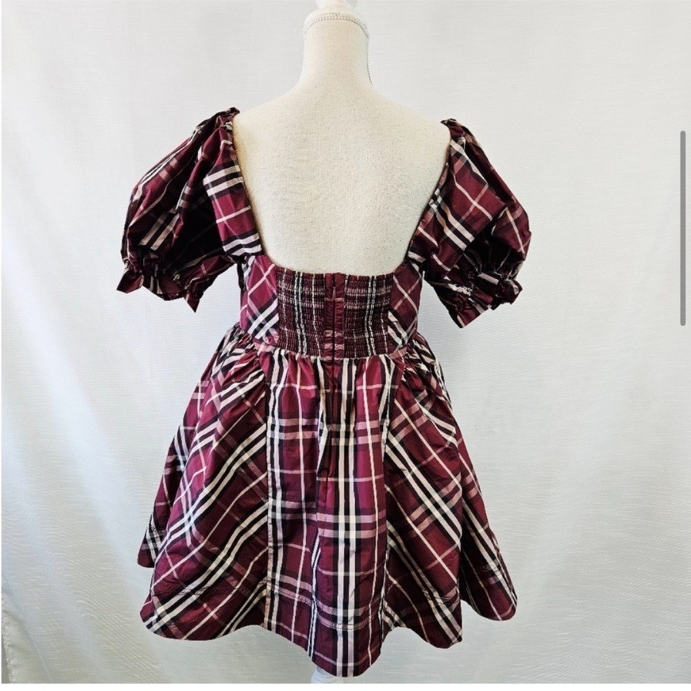 New Anthropologie Maeve Maroon Plaid Tartan Buffalo Holiday Winter Mini Dress L