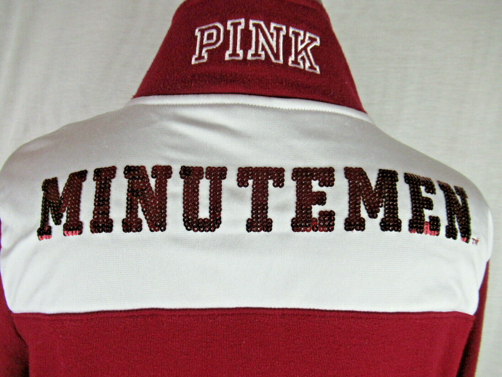 VS Victorias Secret Pink UMass College Bling Sweatshirt Half Zip M Medium EUC