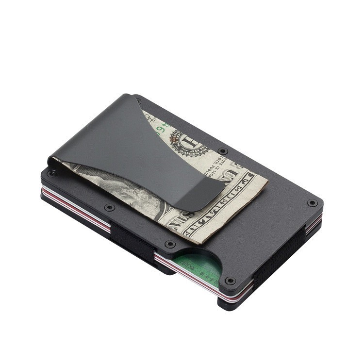 Leatherboss Slim Mens Card Holder Metal RFID Blocking Minimalist Pop Up Wallet