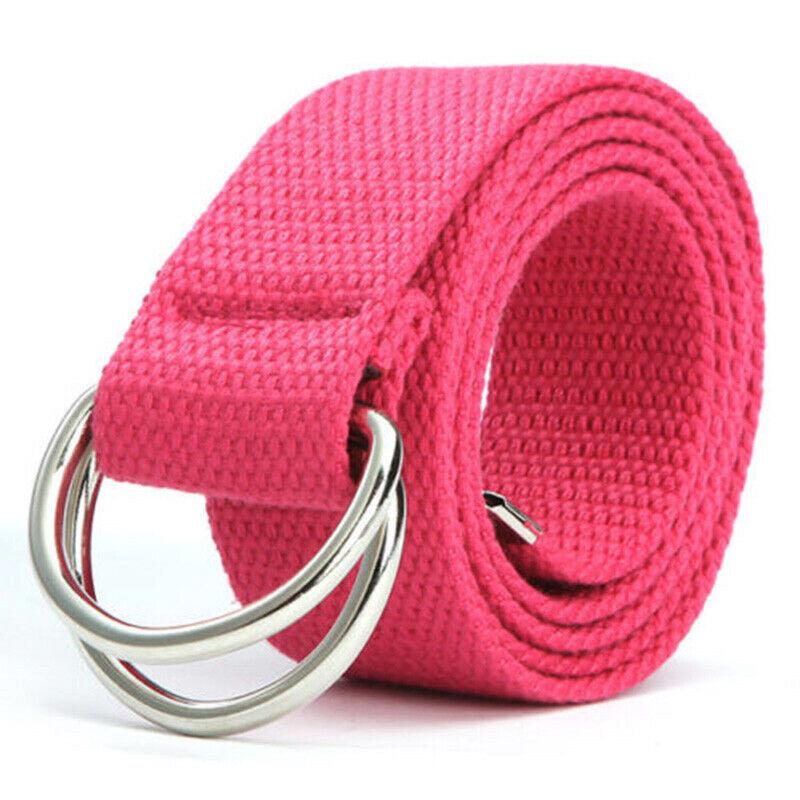 Men Women Canvas D Ring Belt Fabric Webbing Waist Belted Plain Fashion Waistband