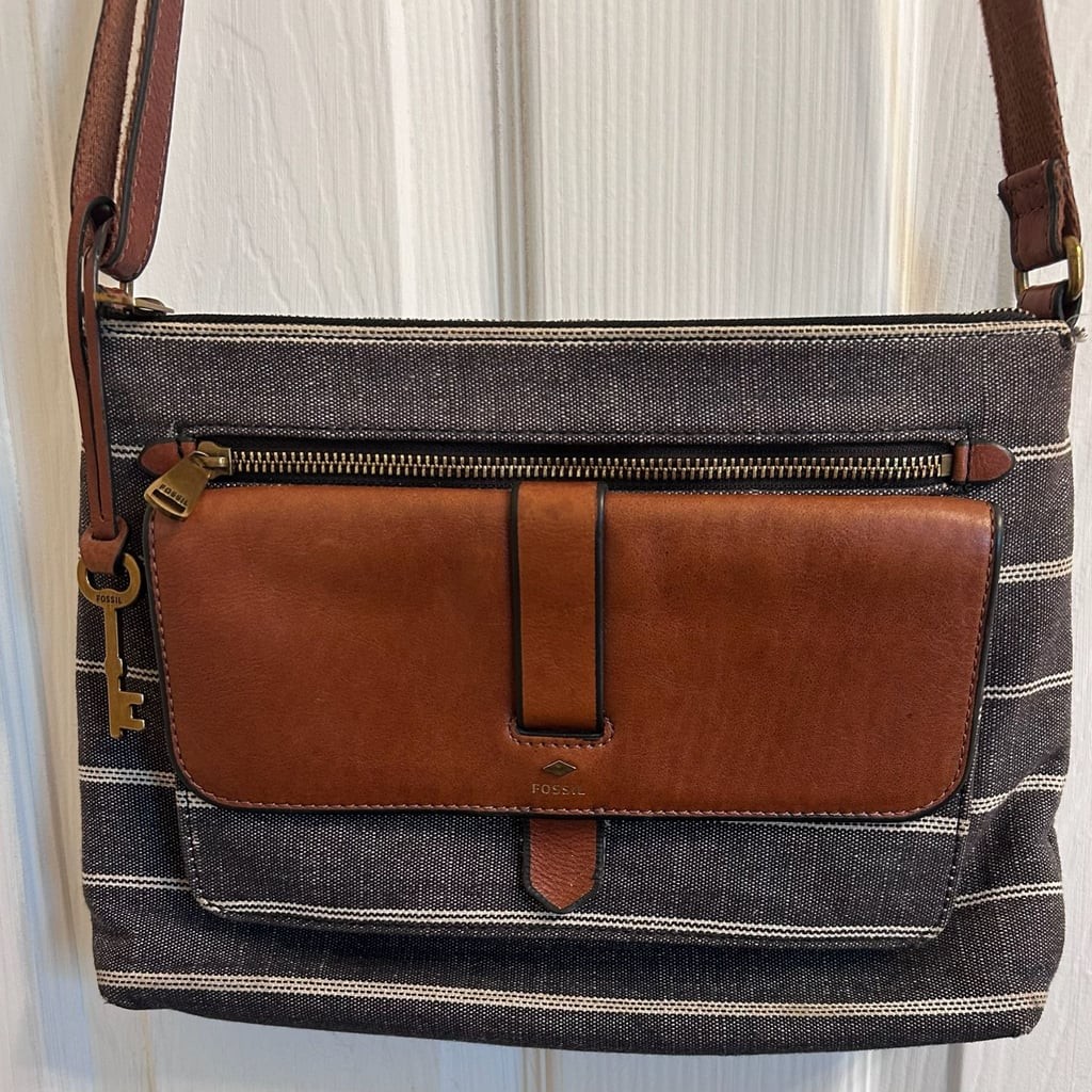 Fossil Kinley Striped Canvas and Leather Crossbody Bag