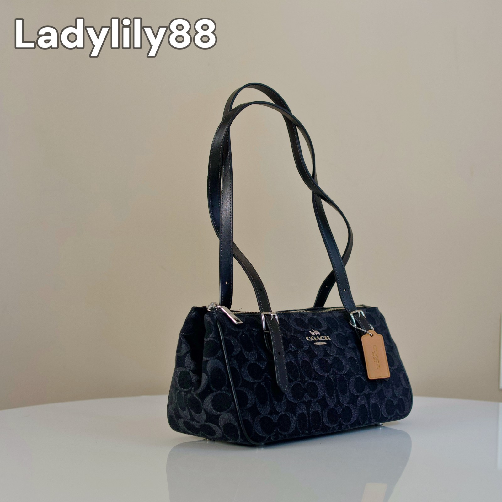 NWT Coach CDB92 Asher Shoulder Bag Signature Denim Vachetta Smooth Leather $350