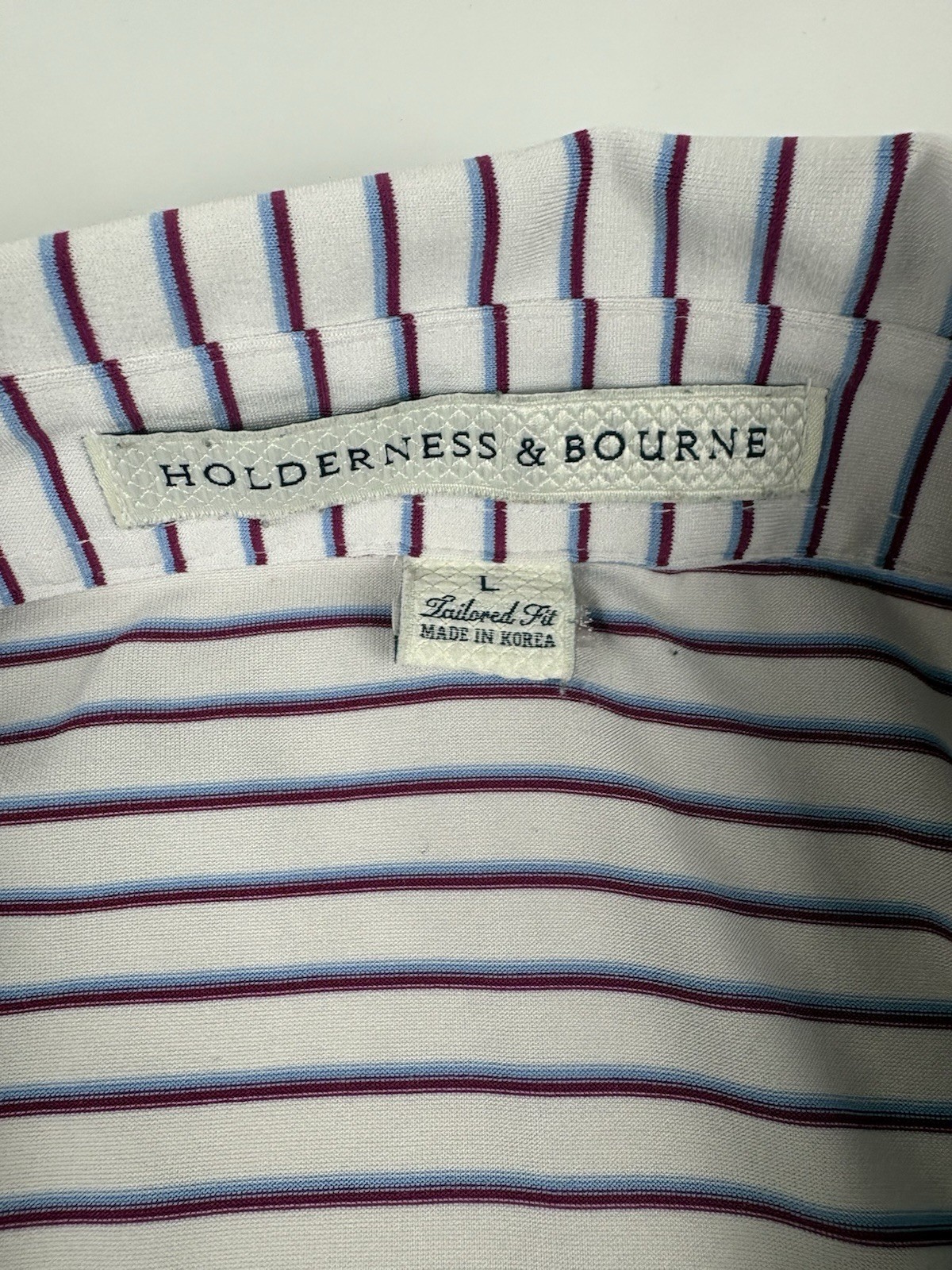 Holderness & Bourne The Sutton Golf Polo Mens L Tailored Fit White Stripe HB2003