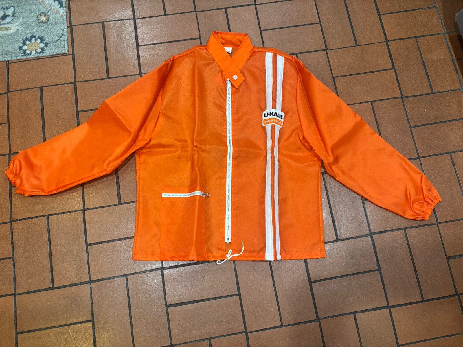 Vintage 80s U-Haul Windbreaker Zip Up Jacket L USA Deadstock Rare 2 Stripe Mod