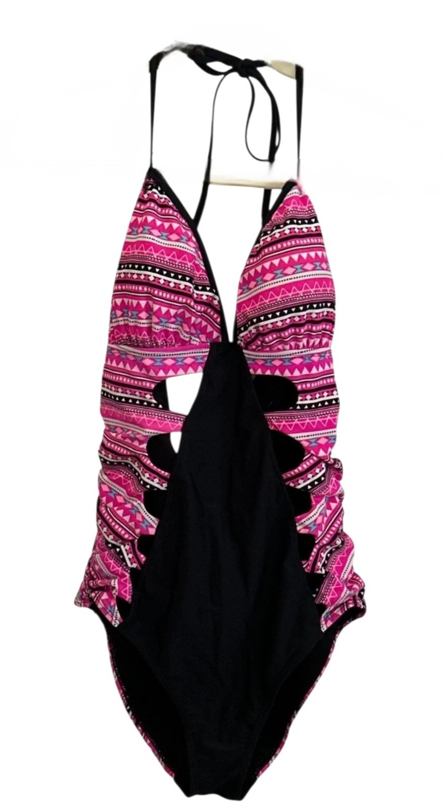 Bongo One-Piece Swimsuit Aztec Print Halter Tie Size Small
