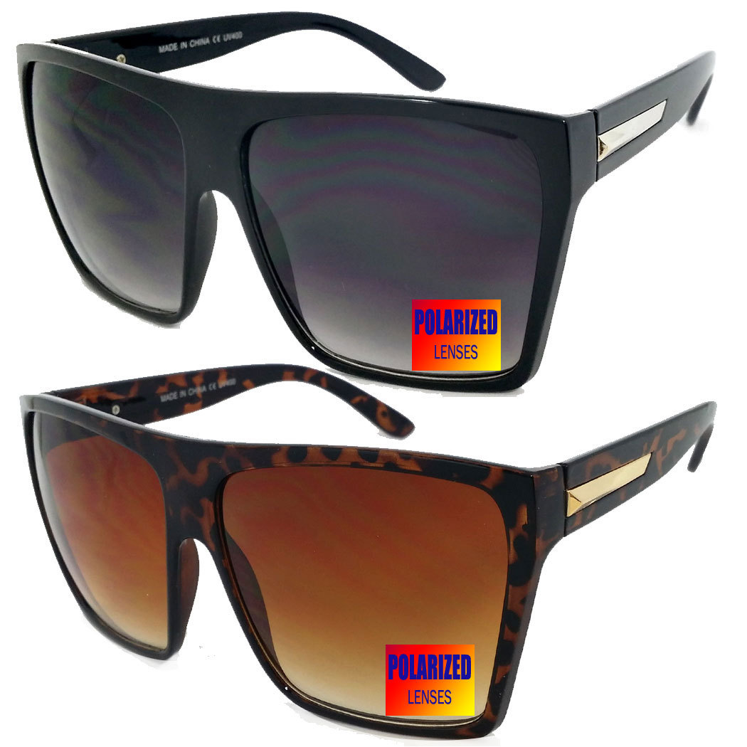 Mens Womens Flat Top Oversize Retro Square POLARIZED Sunglasses Funky Big Lens
