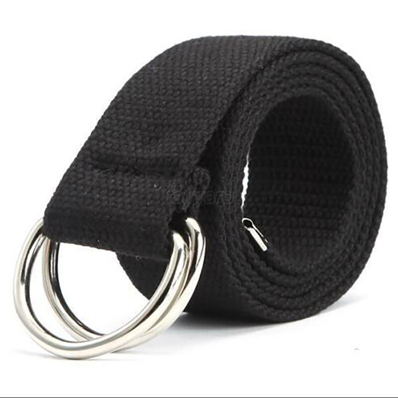 Men Women Canvas D Ring Belt Fabric Webbing Waist Belted Plain Fashion Waistband