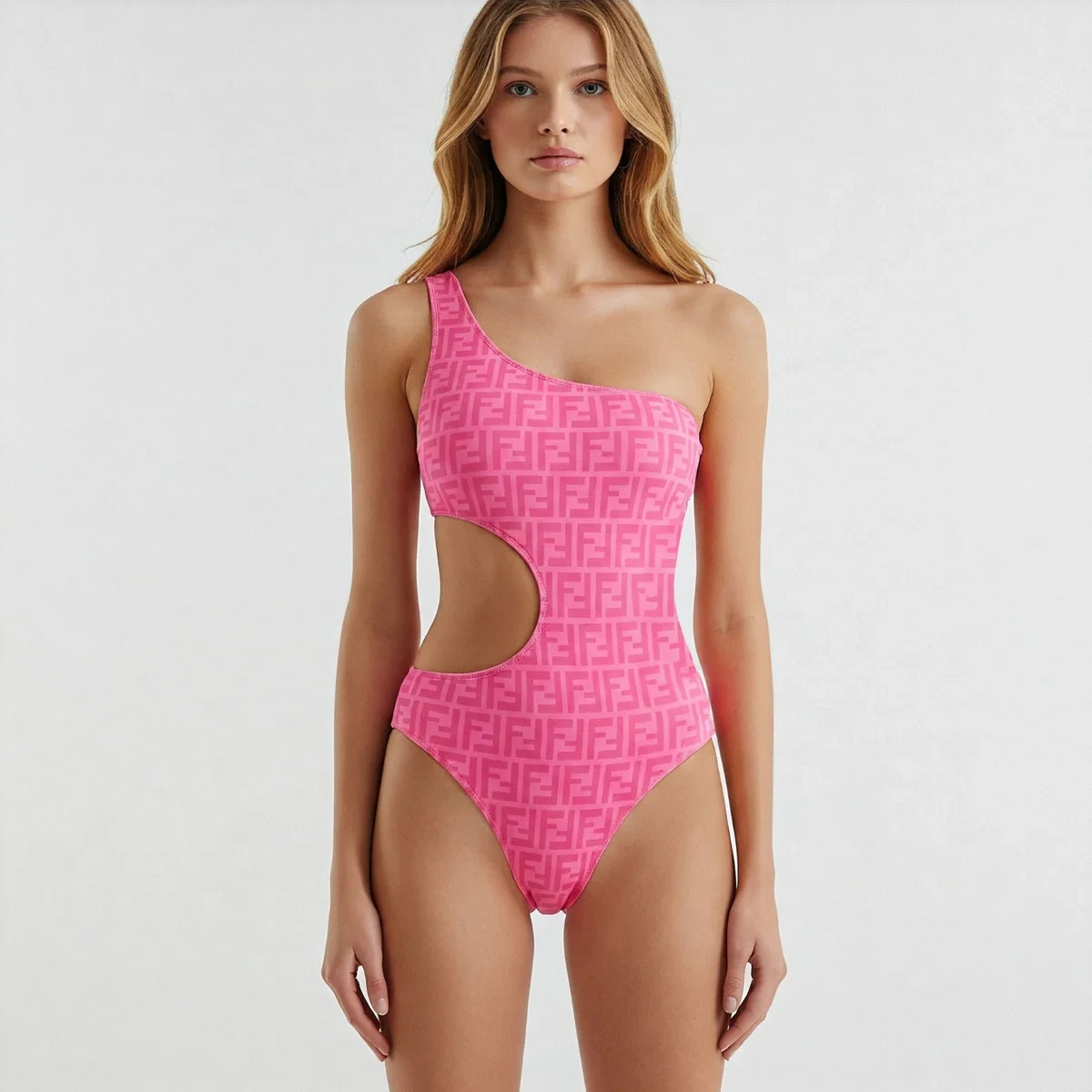 FENDI Pink FF Monogram Print Onepiece Swimsuit – S Size