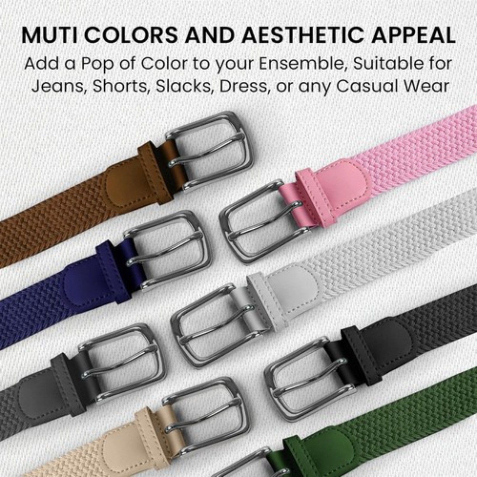 Golf Belts for Men Women 3 Pack Braided Elastic Fabric Stretch Canvas Woven Belt