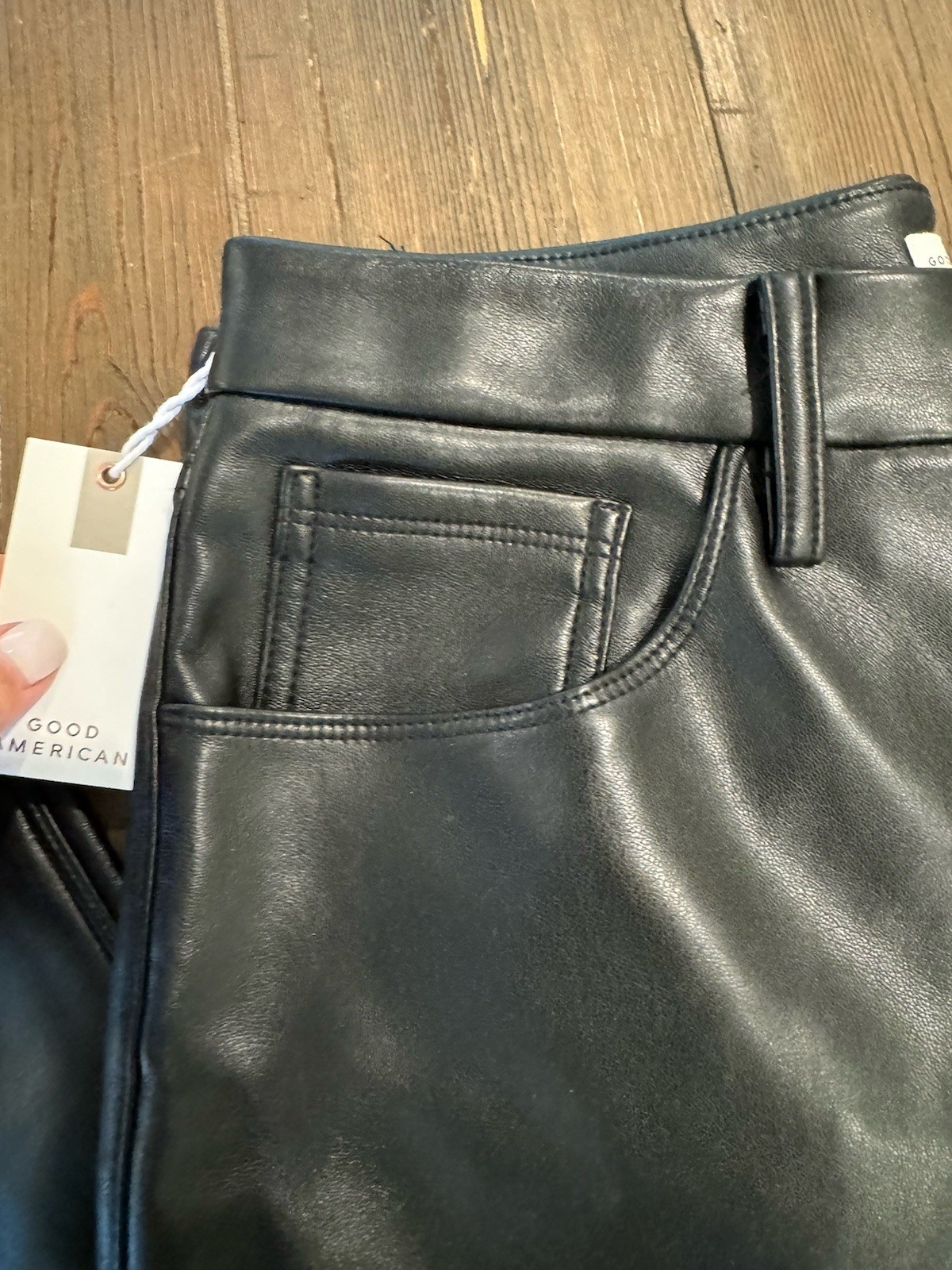 Good American Faux Leather Pants Womens 12/31 Black Straight 5 Pocket READ