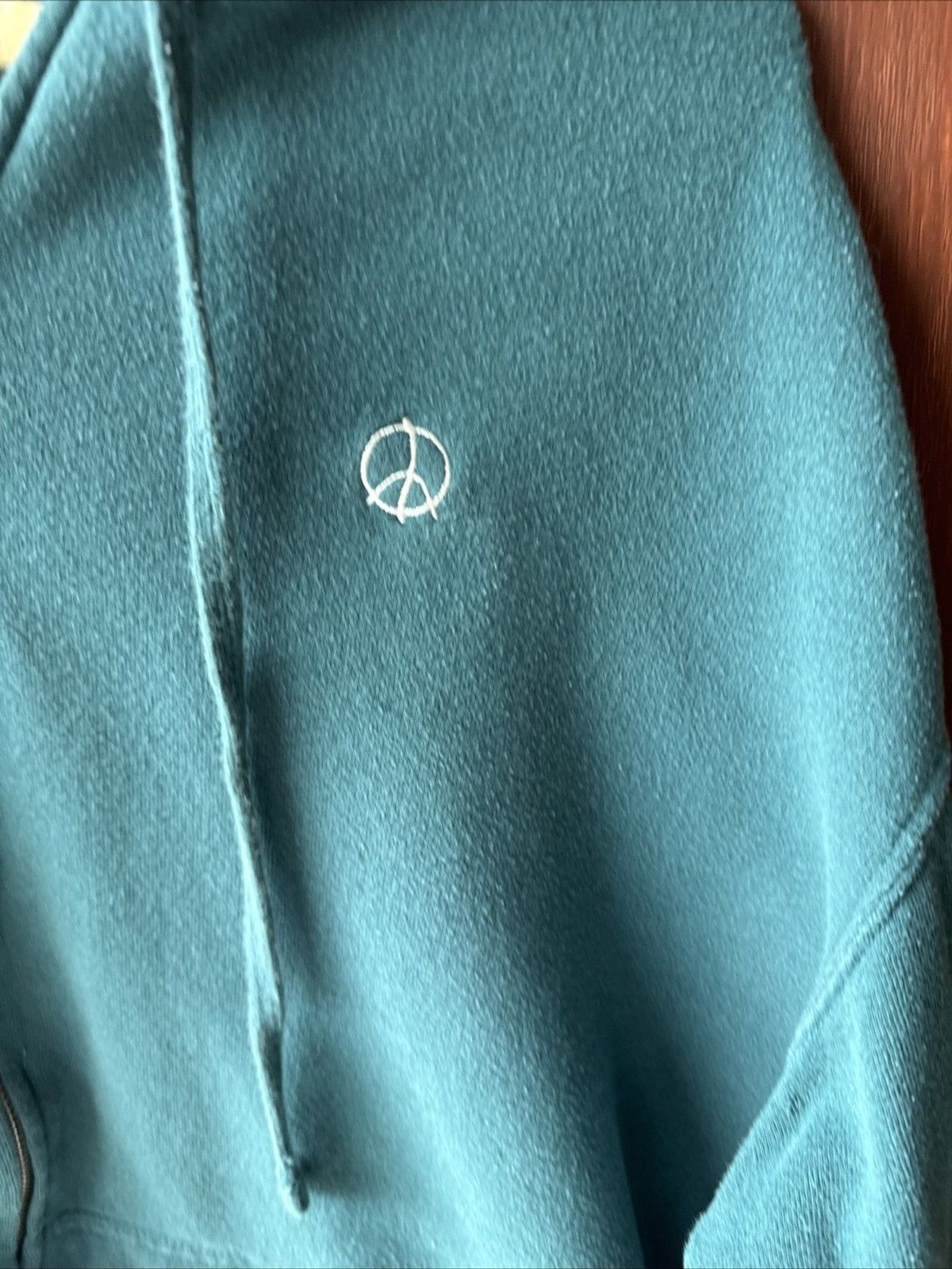 Hoodie Sweatshirt Peace Sign Full Zip Embroidered Green