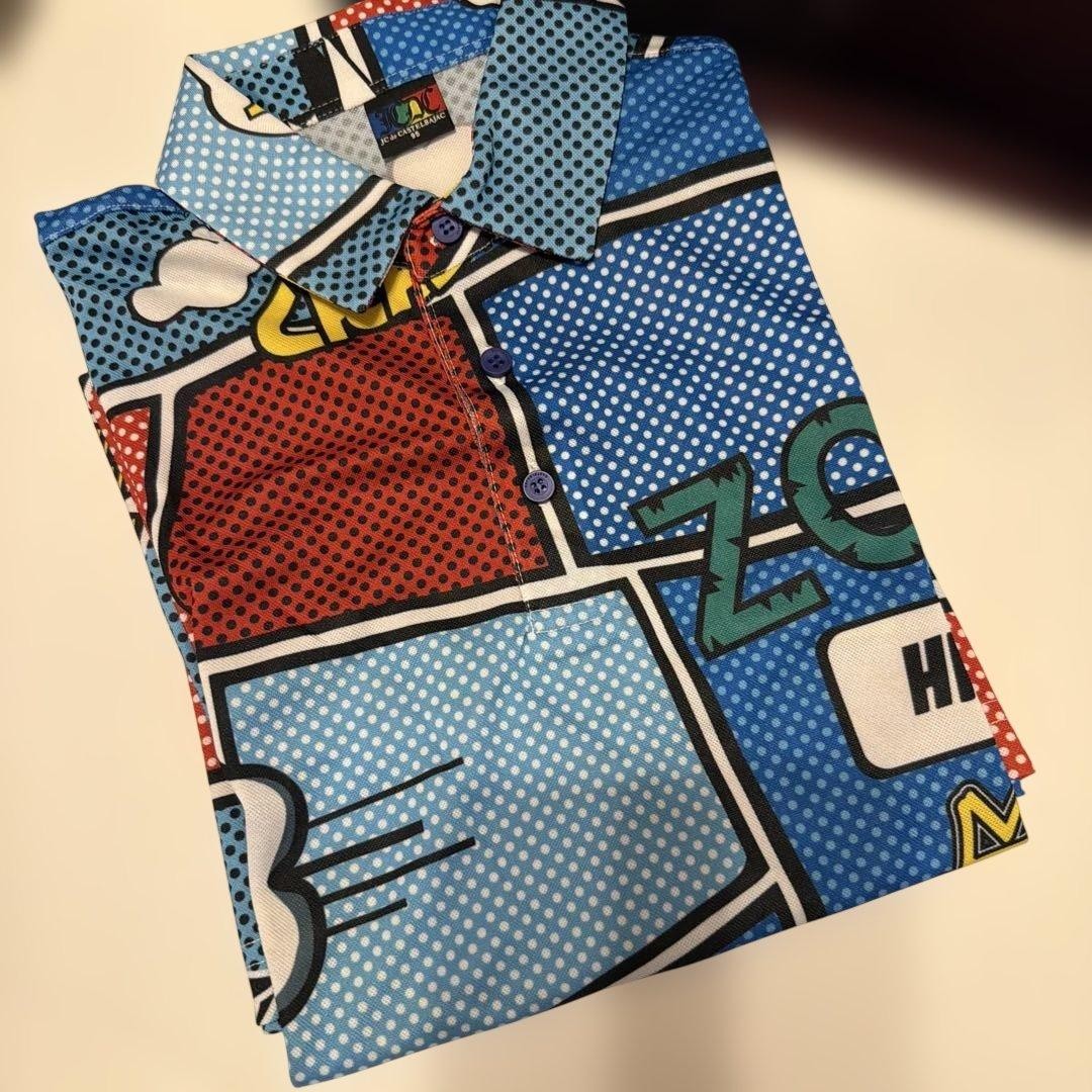 JC de CASTELBAJAC Polo Shirt Size 95 Multi-Color Comic Design