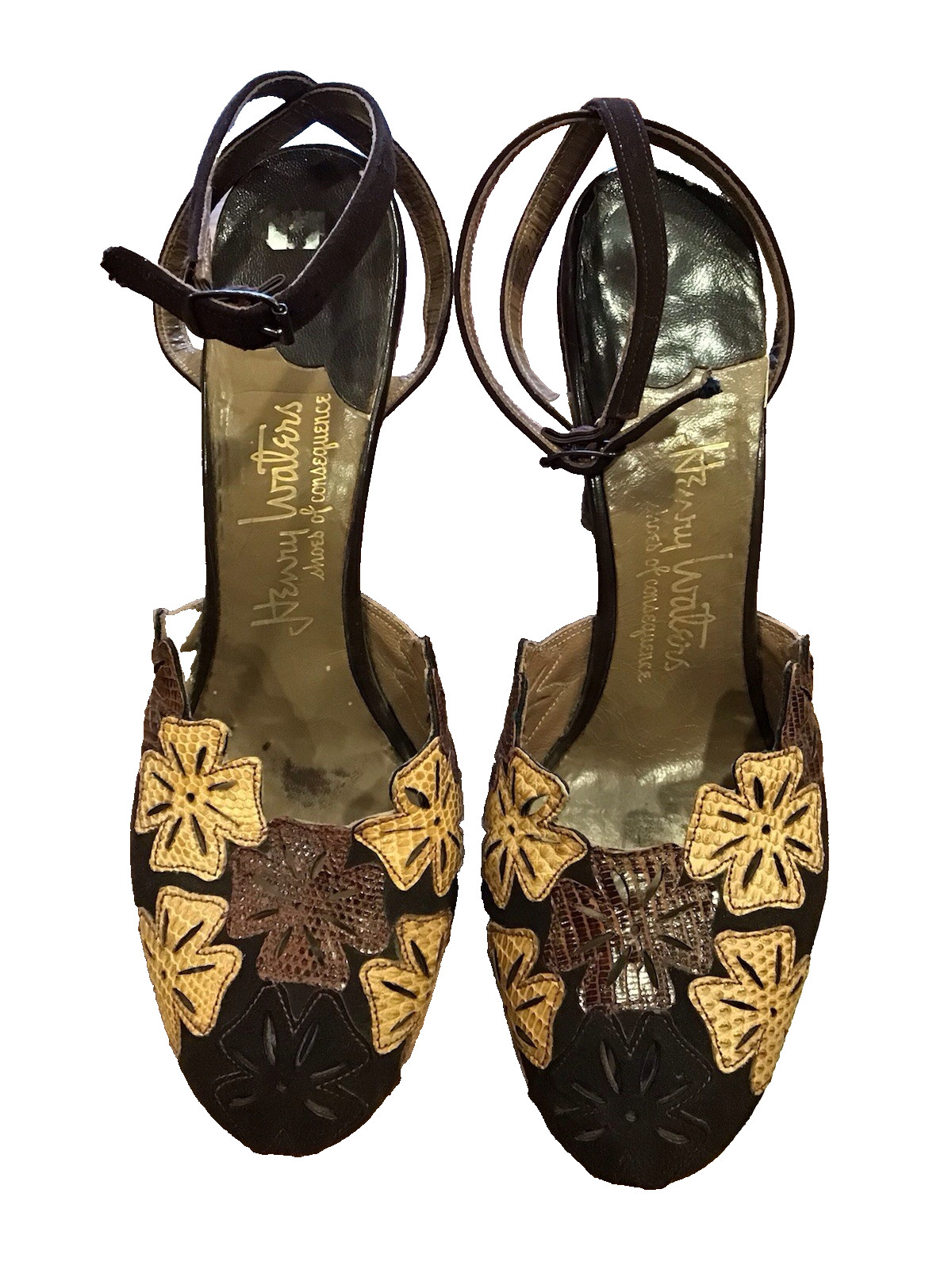 RARE~1950s HENRY WATERS SHOES OF CONSEQUENCE SNAKE SKIN FLOWER ANKLE WRAP 7.5 AA