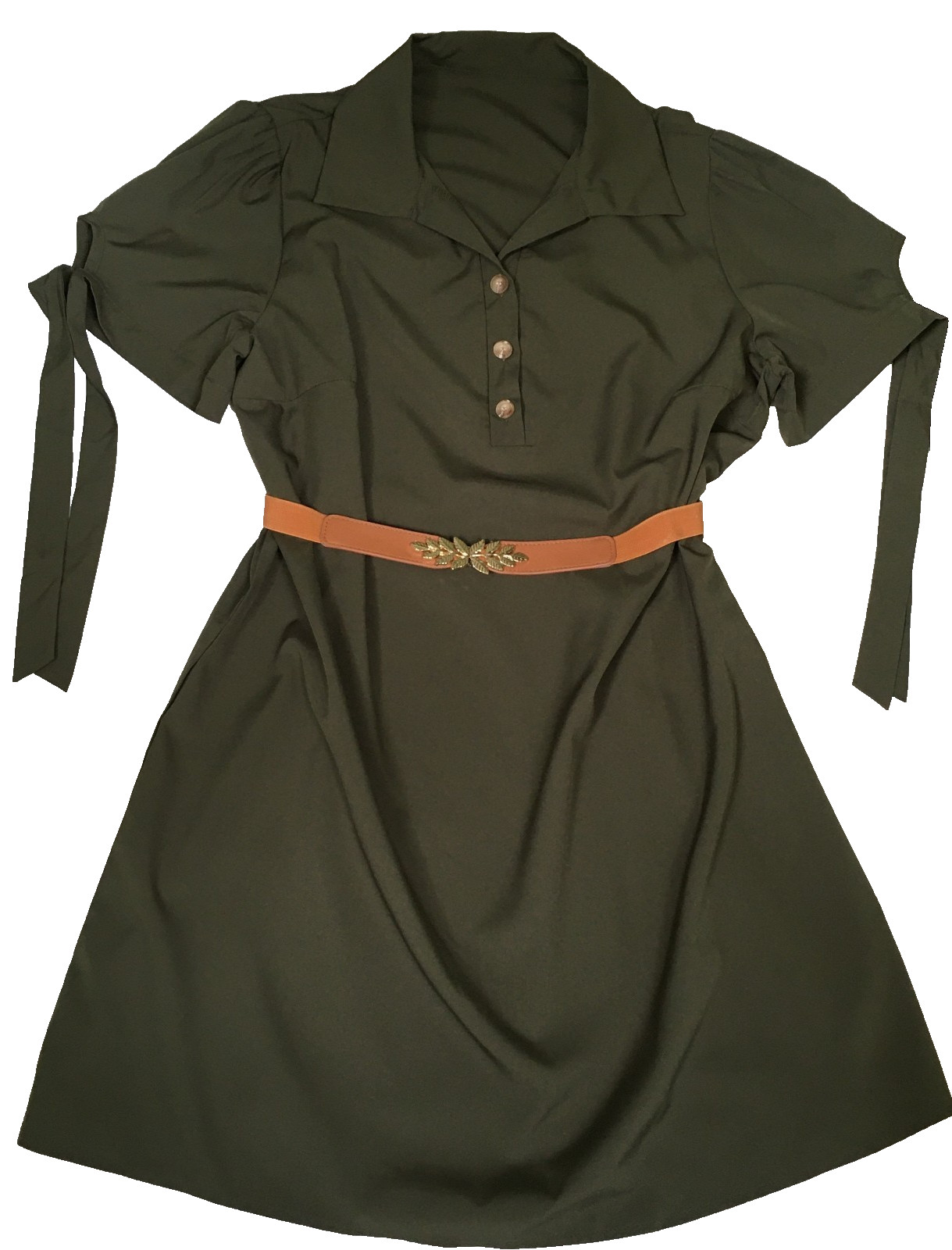 Women Shirt Dress Army Green Size 0XL Relaxed Fit Short Sleeves Casual Workwear