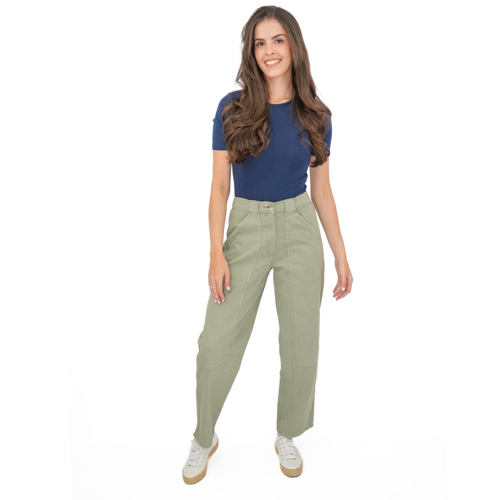 Womens M&S Straight Leg Trousers Stretch Cotton Rich Relaxed Utility Casual
