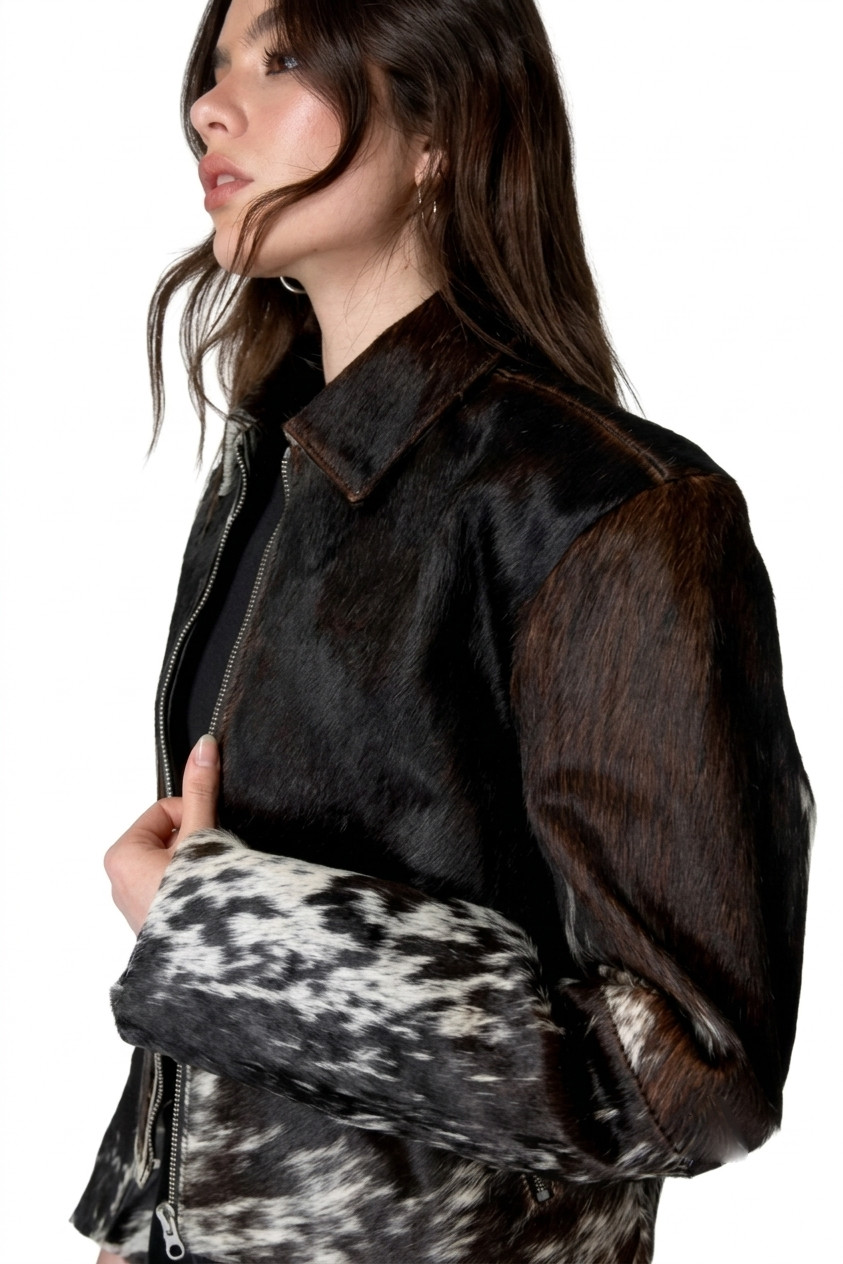 Genuine Cowhide Leather Jacket for Women | Natural Hair-On Cow Skin Fashion Coat