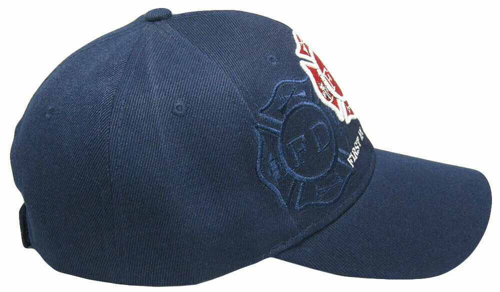 Fire Department First In Last Out Navy Blue Shadow Embroidered Cap Hat