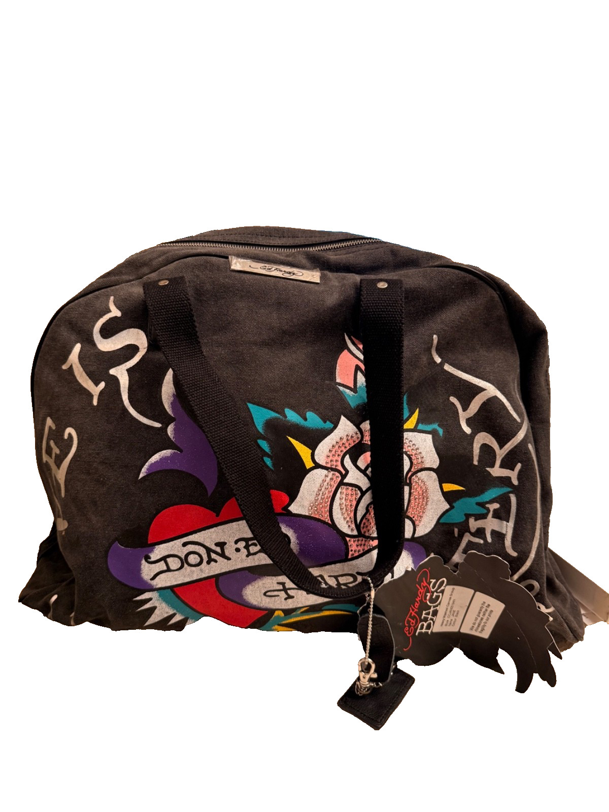 Ed Hardy Done Being Nice Tote Bag Christian Audigier Heart Rose Purse Y2K
