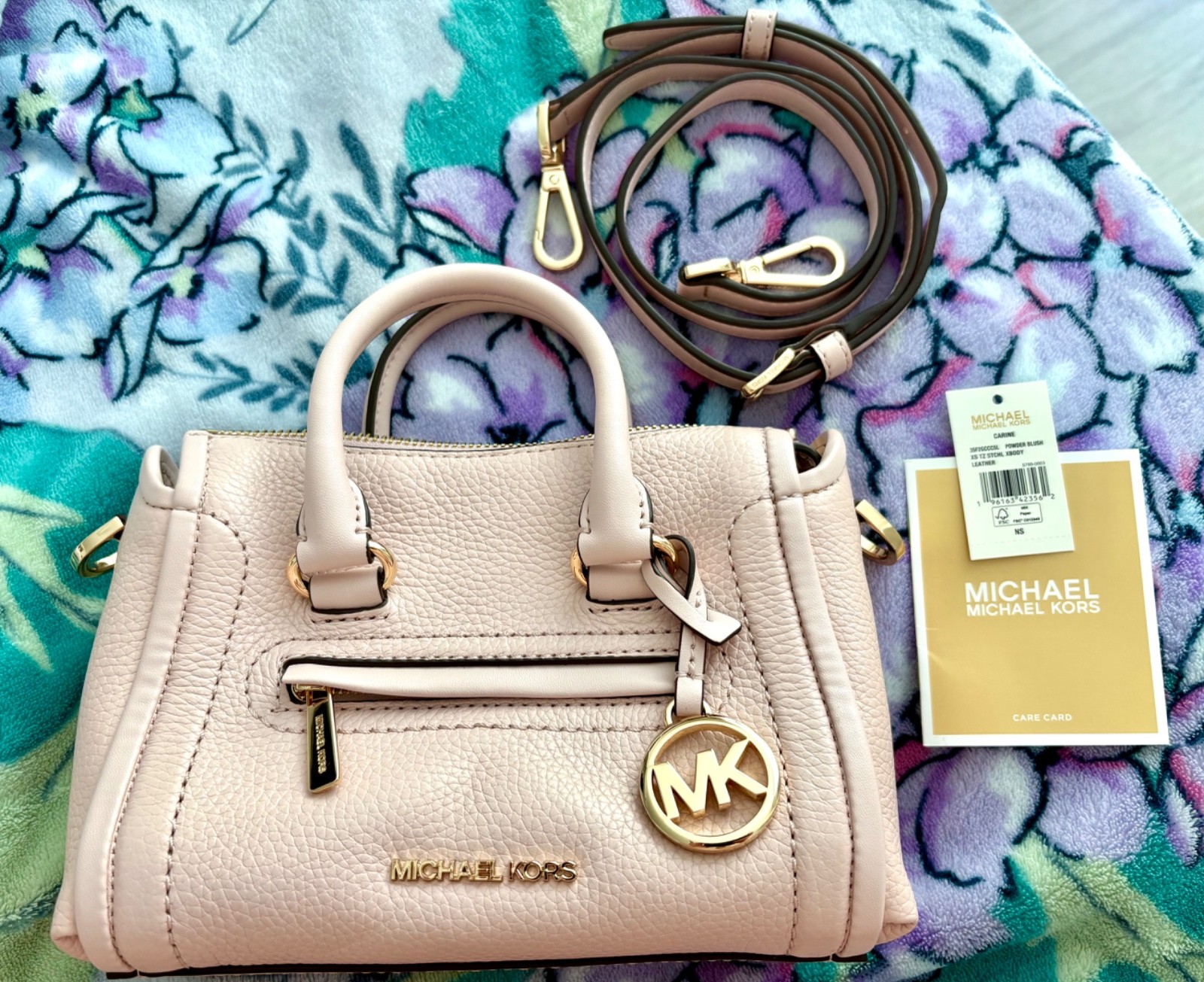 NWT Michael Kors Carine Top Zip Satchel Shoulder Mini Crossbody Bag Powder Blush