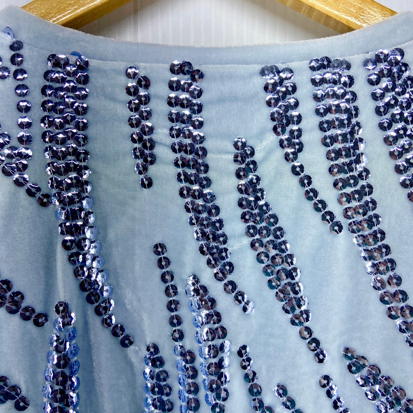 Alfani Light Blue Velvet Sequin V Neck Dolman Sleeve Top Womens Small