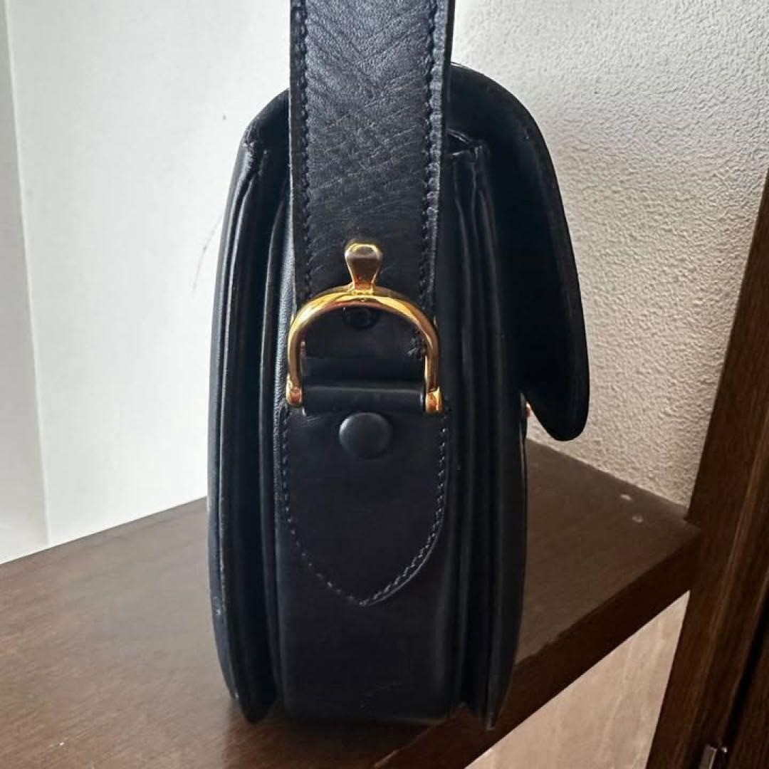 CELINE Horse Carriage Women’s Shoulder Bag Leather Black Gold Hardware Used