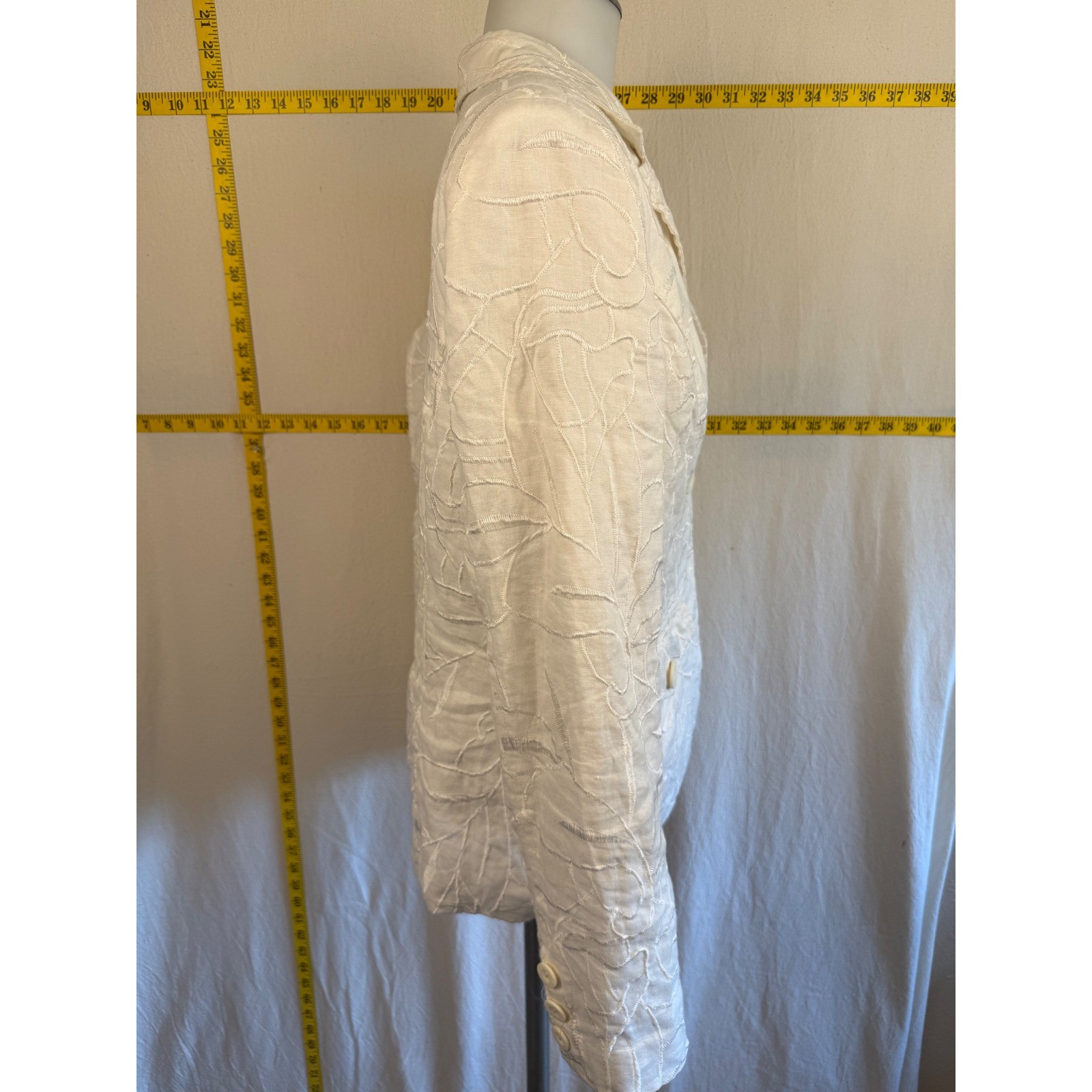 Sara Isabella Embroidered Women’s Medium White 100% Linen Blazer Preppy Coastal