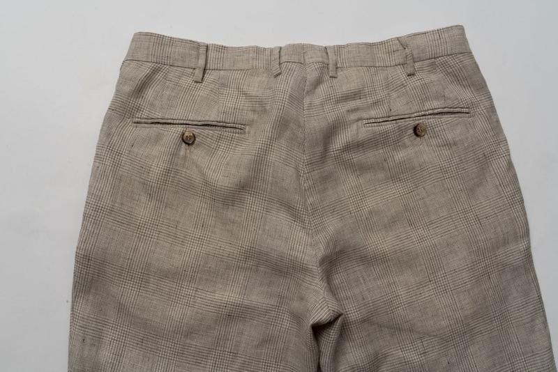 Men Checked Trousers Beige Wool/Linen 32 / M / 46