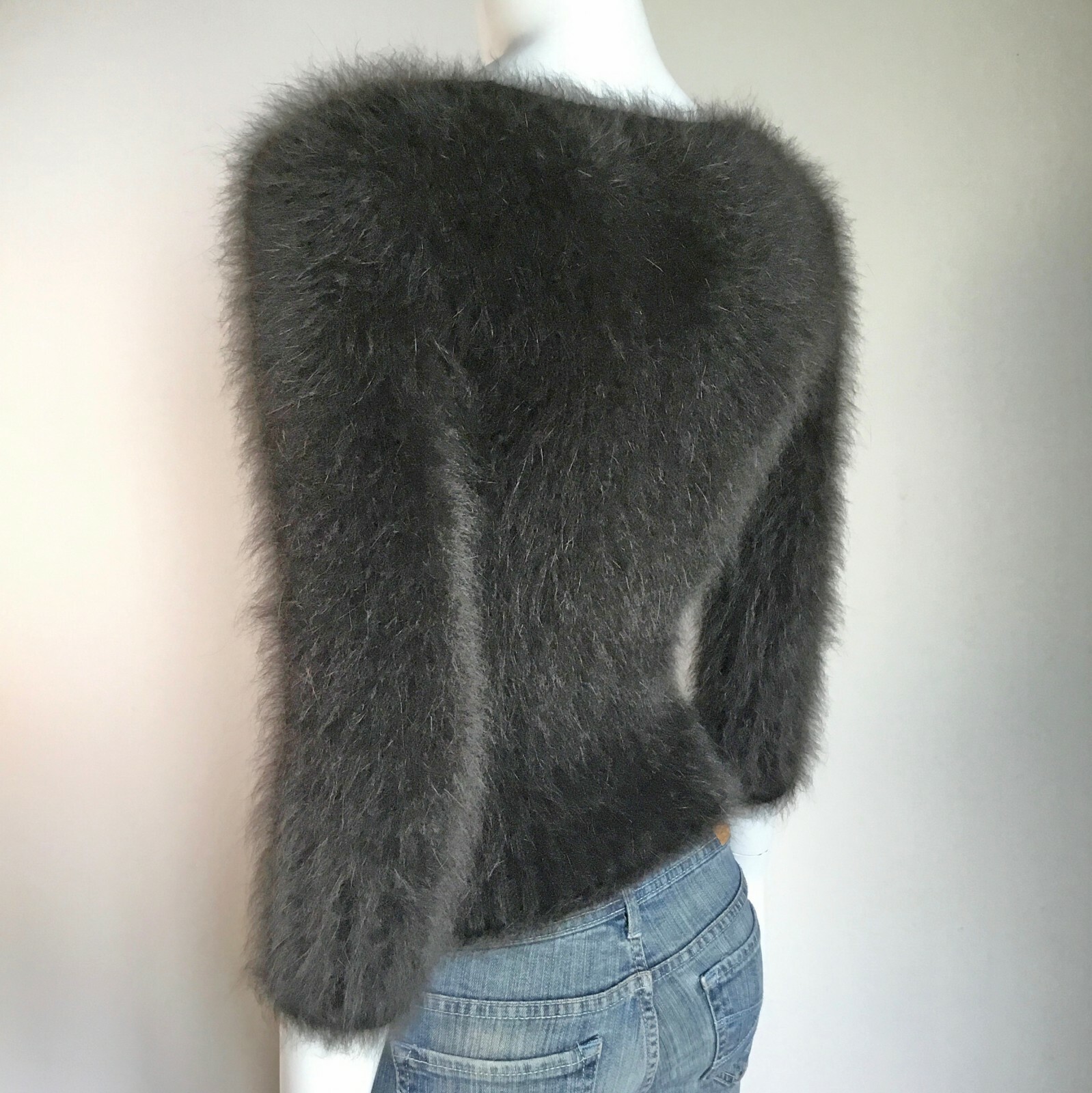 80% Angora Fuzzy Vintage EXPRESS Brown V Neck Pullover Sweater 32 in bust