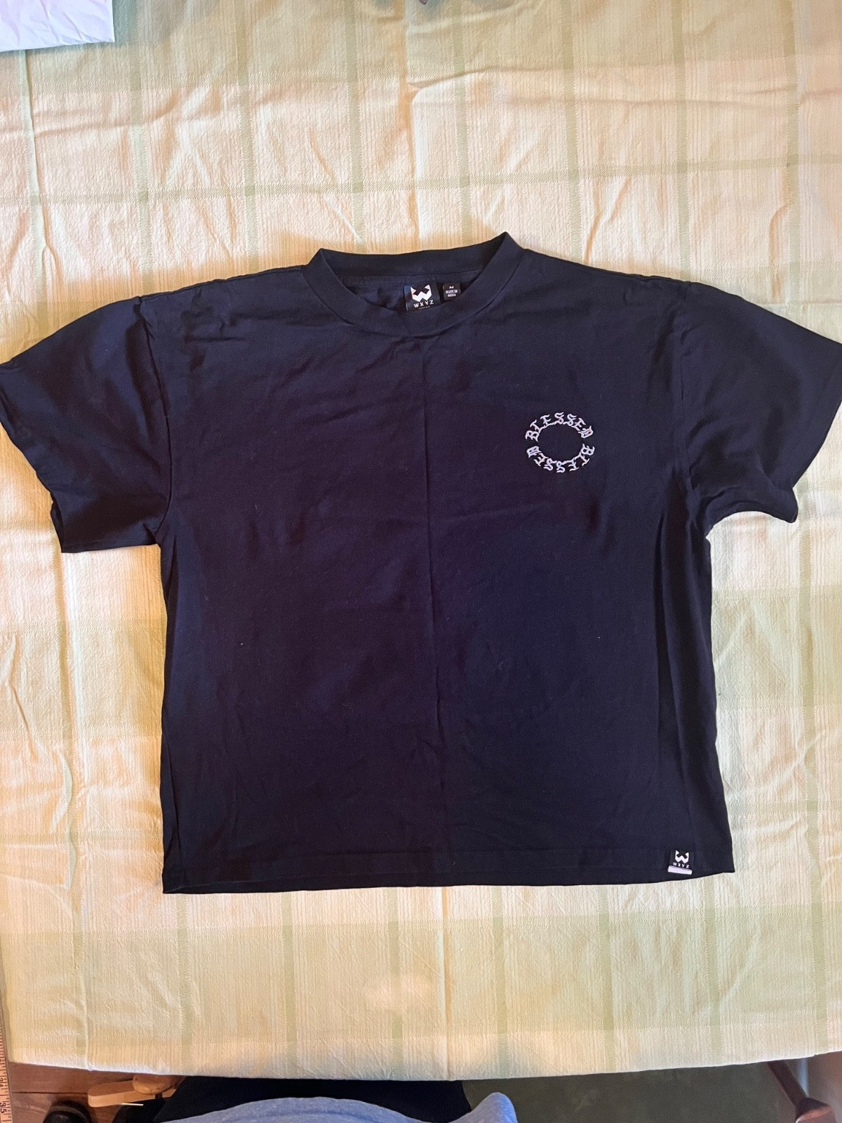 WXYZ MFG CO Black “Blessed” Embroidered Streetwear Graphic Tee Size M