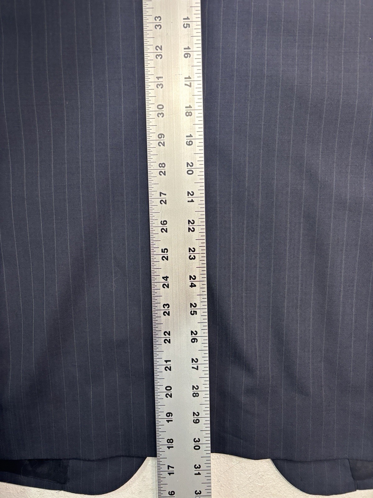 Jos A Bank 42R 36×31 Navy Blue Stripe 2pc Pant Suit Flat Front Wool Classic