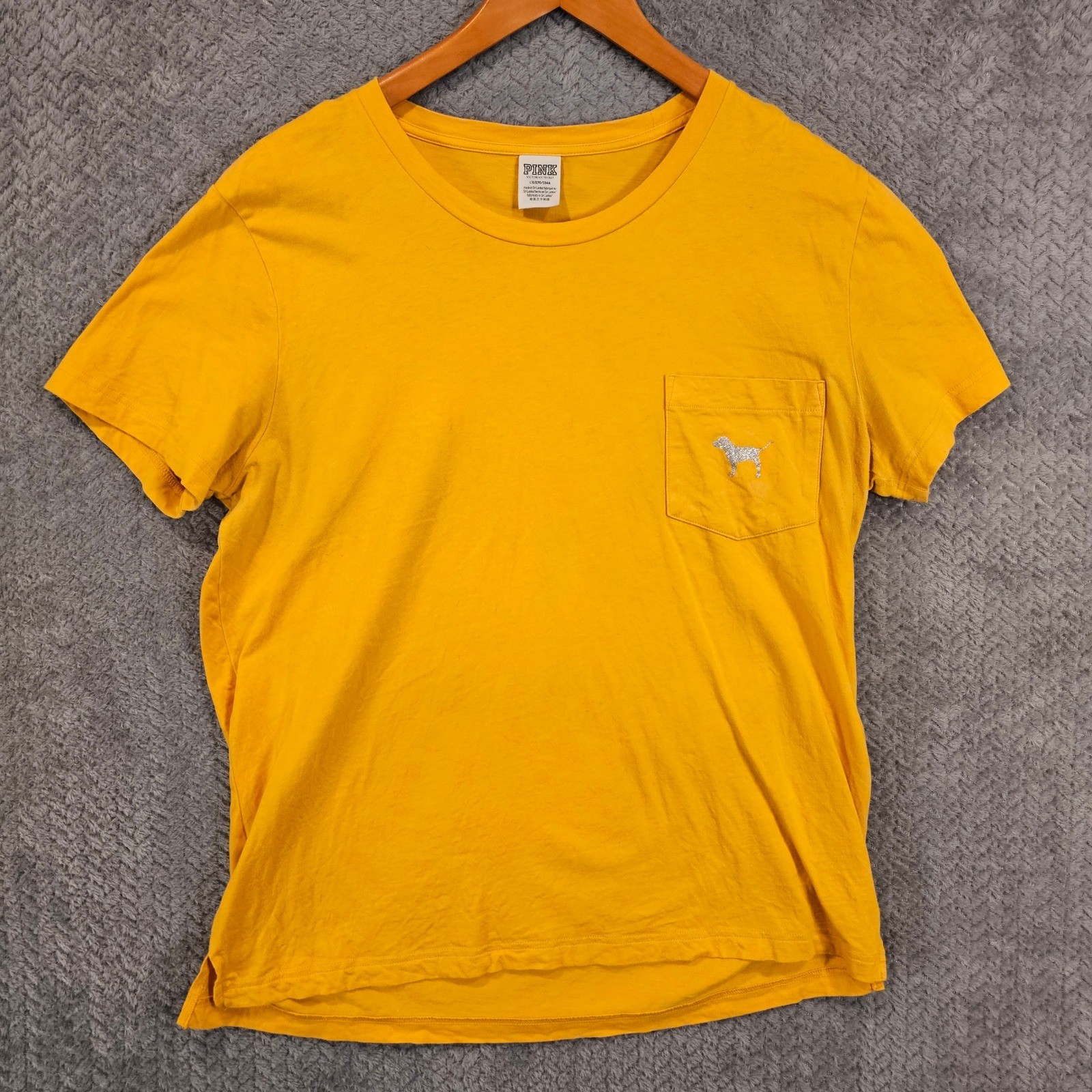 PINK Victoria’s Secret Y2K Graphic Pocket T-Shirt Silver Glitter Logo Large