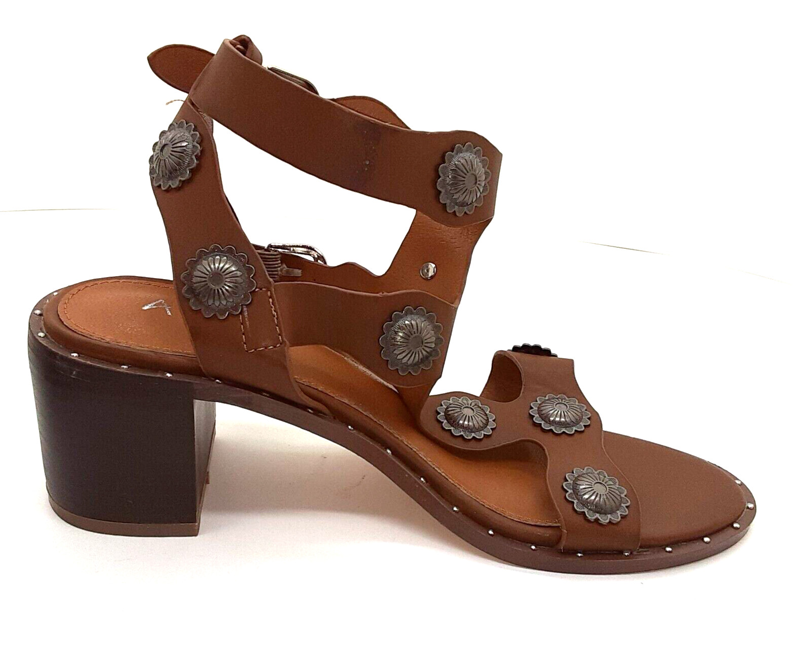 ASHRO Sandal Caged Brown Leather Gladiator Strappy 7M Embellished Buckle Strap
