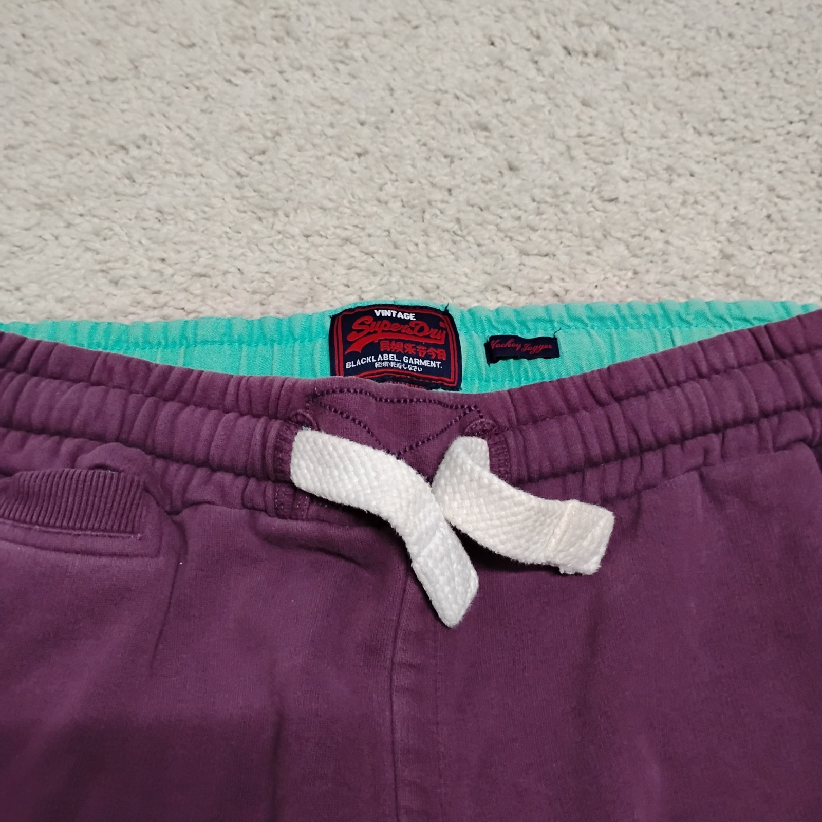 Superdry Sweatpants Mens Large Purple Joggers Tokyo Japan Embroidered Y2K Logo
