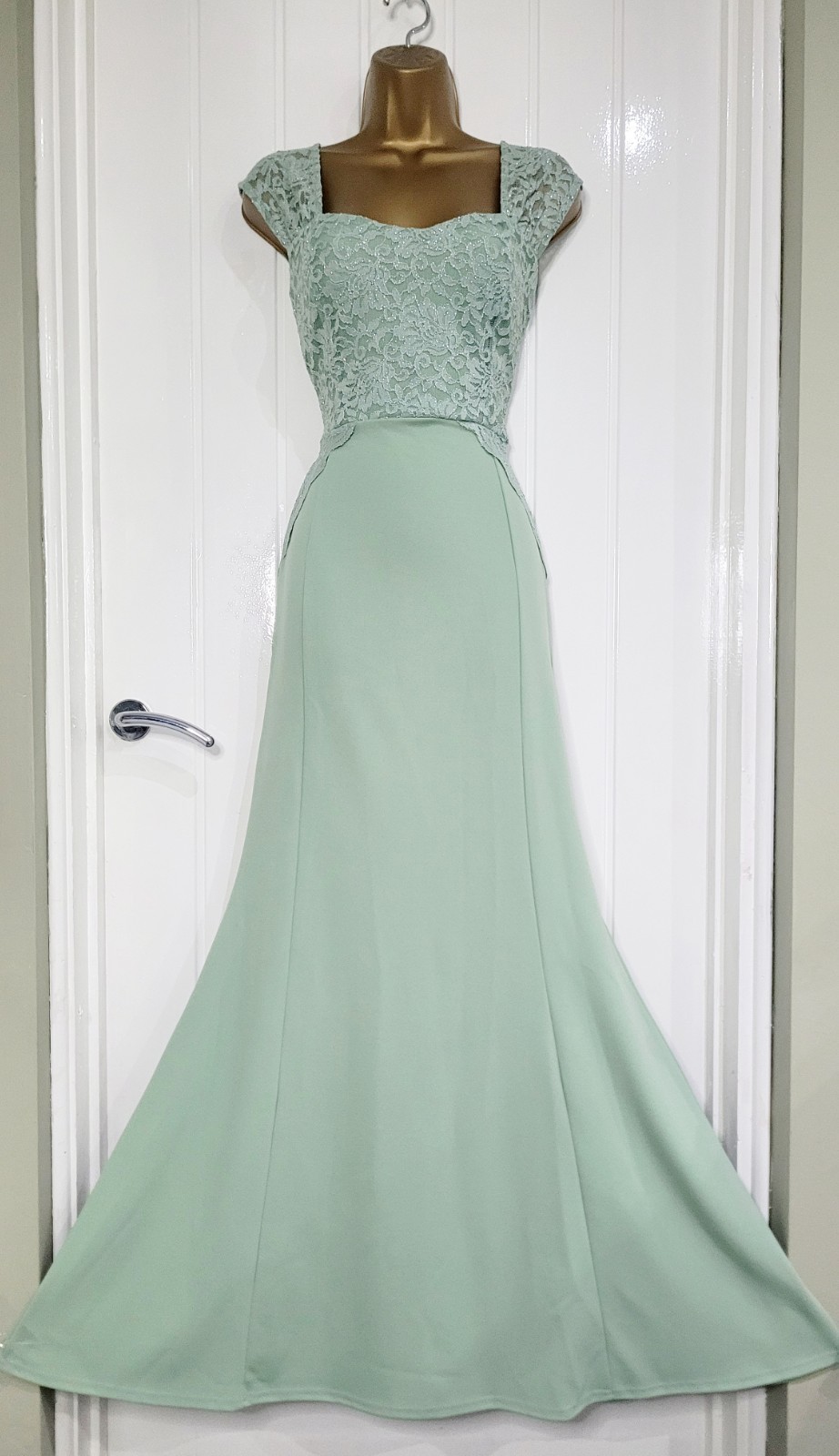 QUIZ size 10 Sage stretch fishtail maxi dress lace wedding ball prom formal NEW