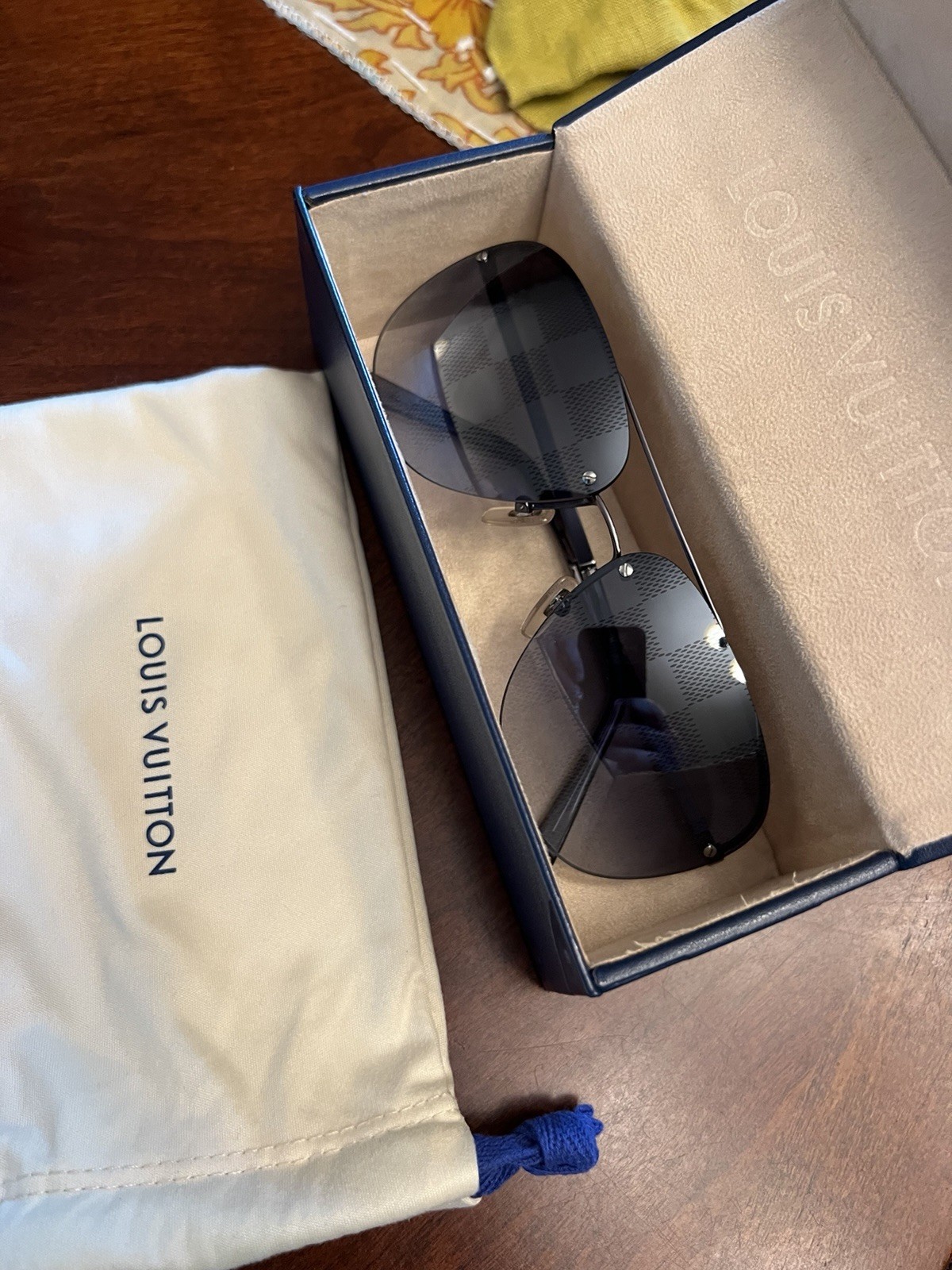 Louis Vuitton Socoa Damier Pilot Rimless Silver Check Sunglasses