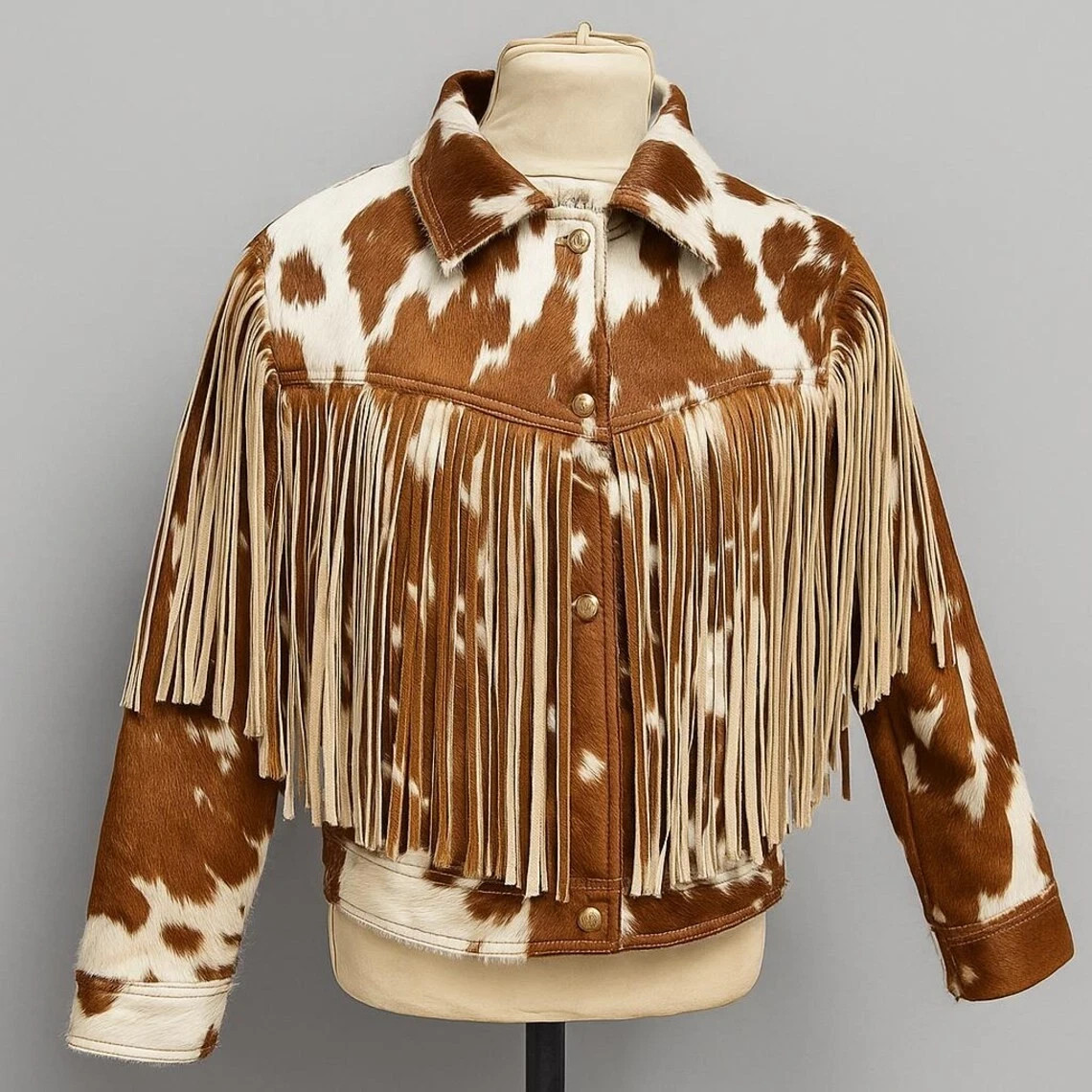 Handmade Brown Cowhide Jacket for Women Hair On Cow Leather Jacket with Hair