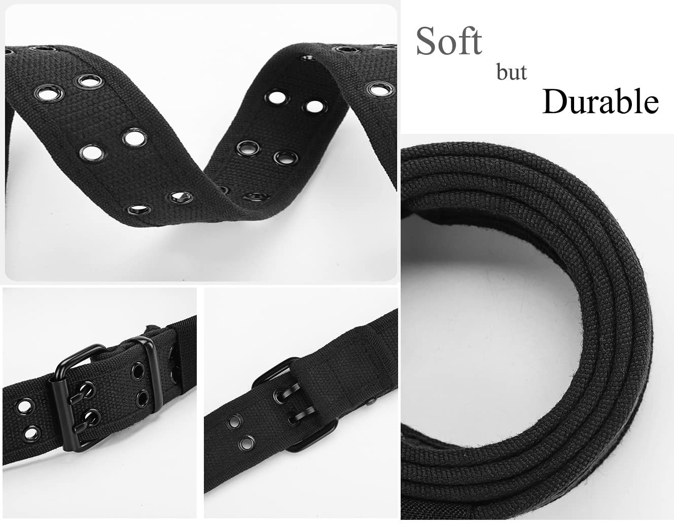 Gelante Canvas Double Grommet Hole Belt 12 Colors XXX-Large, Black