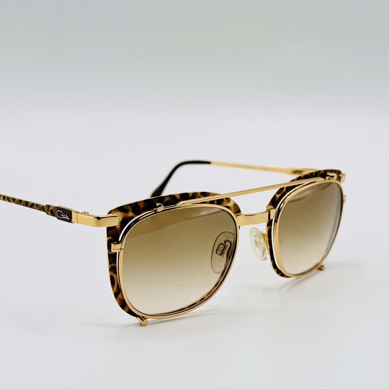 Cazal Sunglasses 9077 002 Gold Leopard Print Frame Brown Gradient Lens 50mm NEW