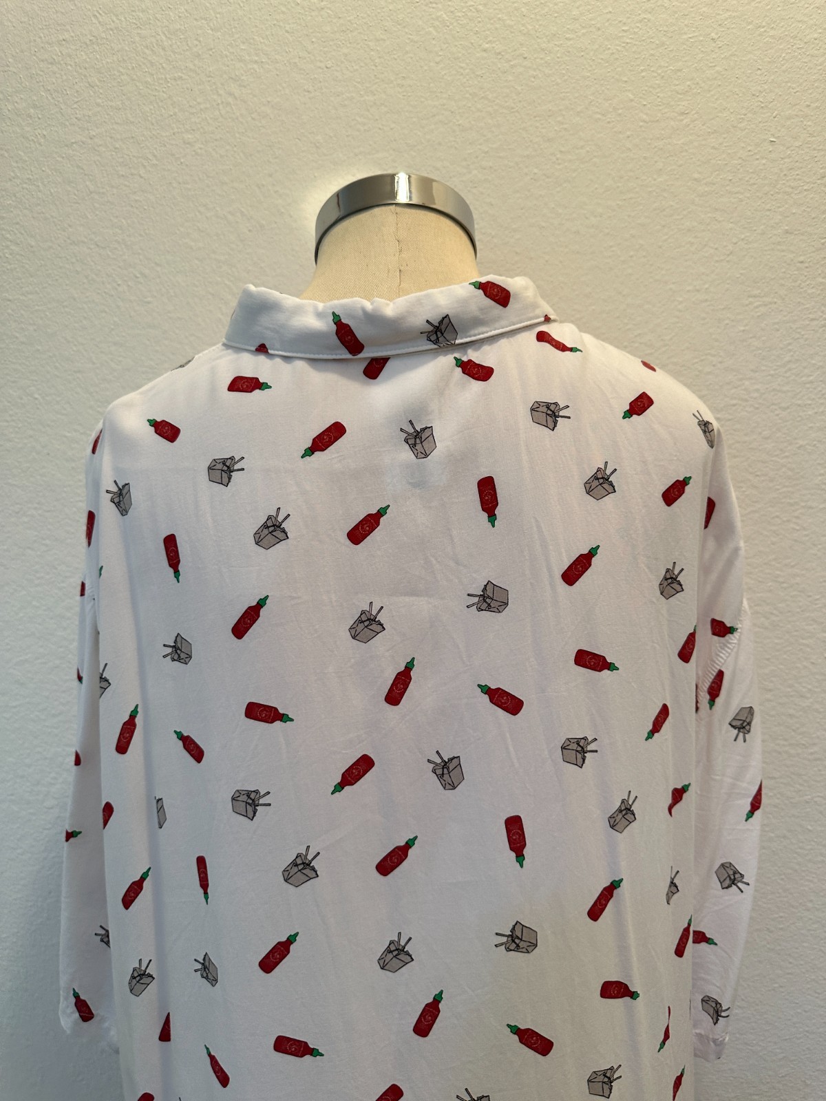 Sriracha Hot Sauce Huy Fong All Over Print Button Up Short Sleeve Shirt Size 2XL